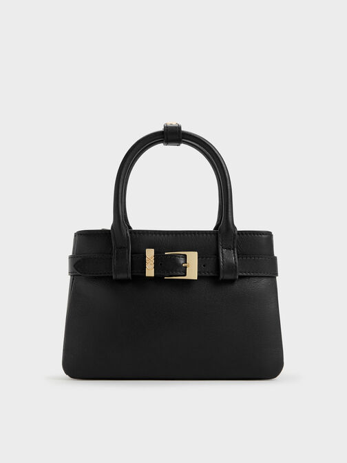 Jody Leather Belted Tote Bag, Black, hi-res