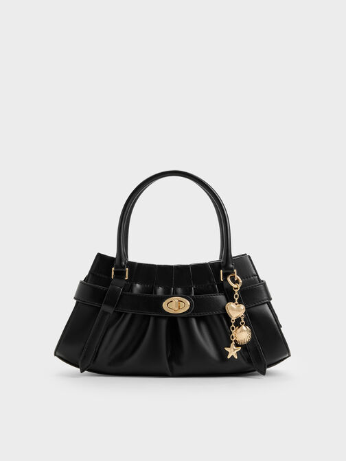 Isolde Belted Ruched Crossbody Bag, Black, hi-res