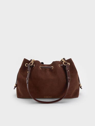 Moxie Drawstring Bucket Bag, Dark Brown, hi-res