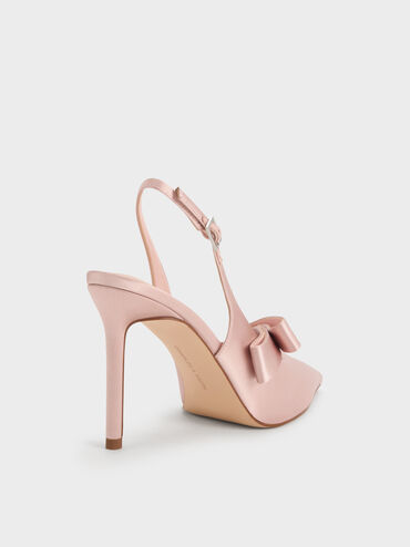 Satin Pleated-Strap Slingback Pumps, Pink, hi-res