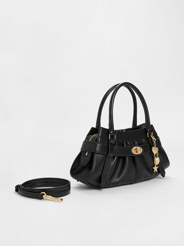 Isolde Belted Ruched Crossbody Bag, Black, hi-res