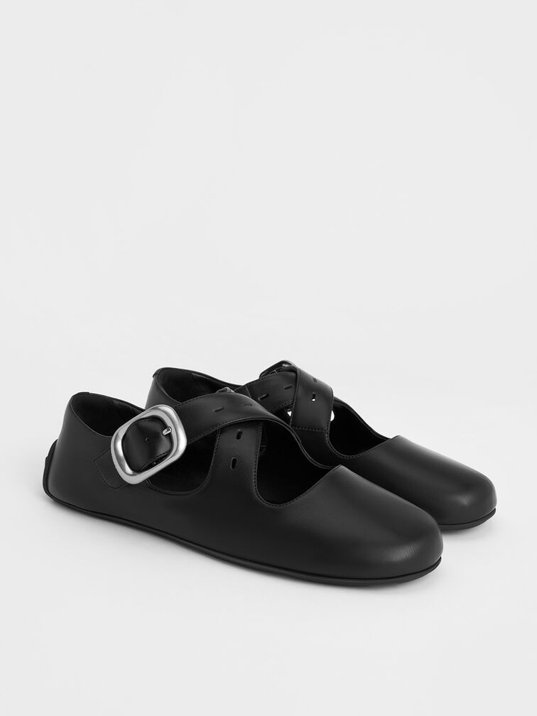 Crossover-Strap Mary Janes, Black, hi-res