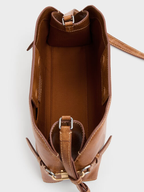 Delfina Chain Side-Belt Shoulder Bag, Distressed Tan, hi-res