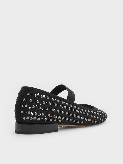 Studded Cut-Out Mary Jane Flats, Black, hi-res