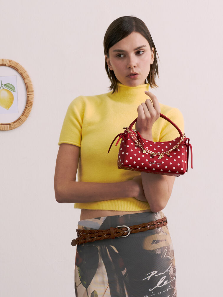 Hazel Polka-Dot Bow Top Handle Bag, Equestrian Red, hi-res