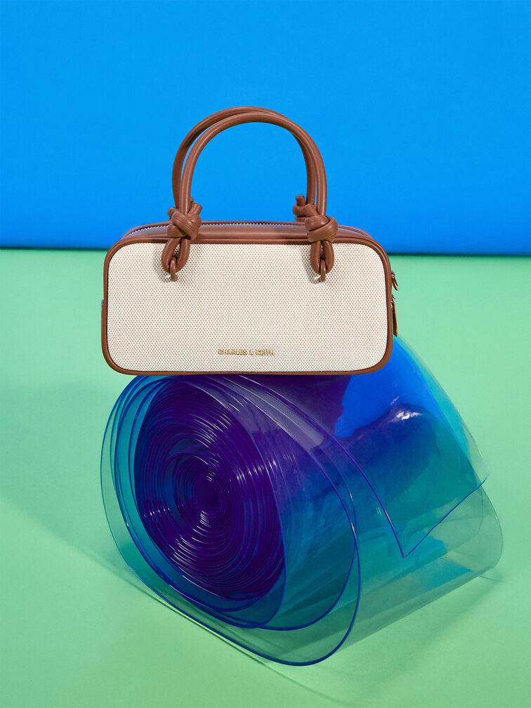 Sammie Canvas Knotted-Handle Boxy Bag, Taupe Canvas, hi-res