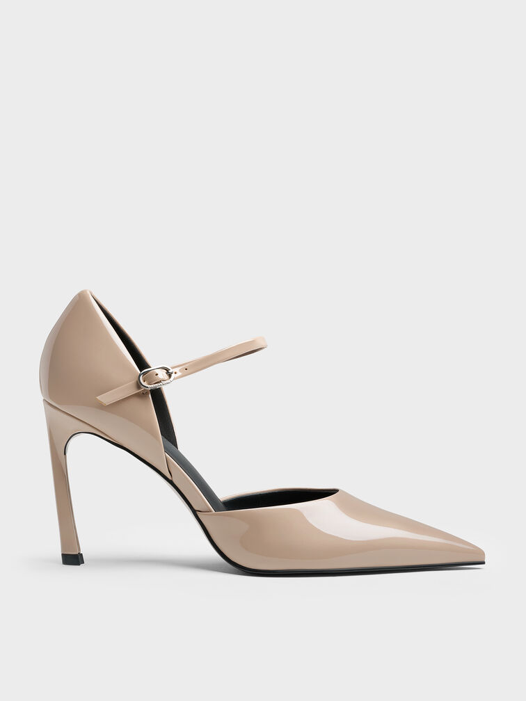 Patent Pointed D'Orsay Stiletto Pumps, Taupe, hi-res
