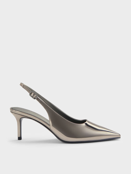 Kaia Metallic Slingback Pumps, Pewter, hi-res