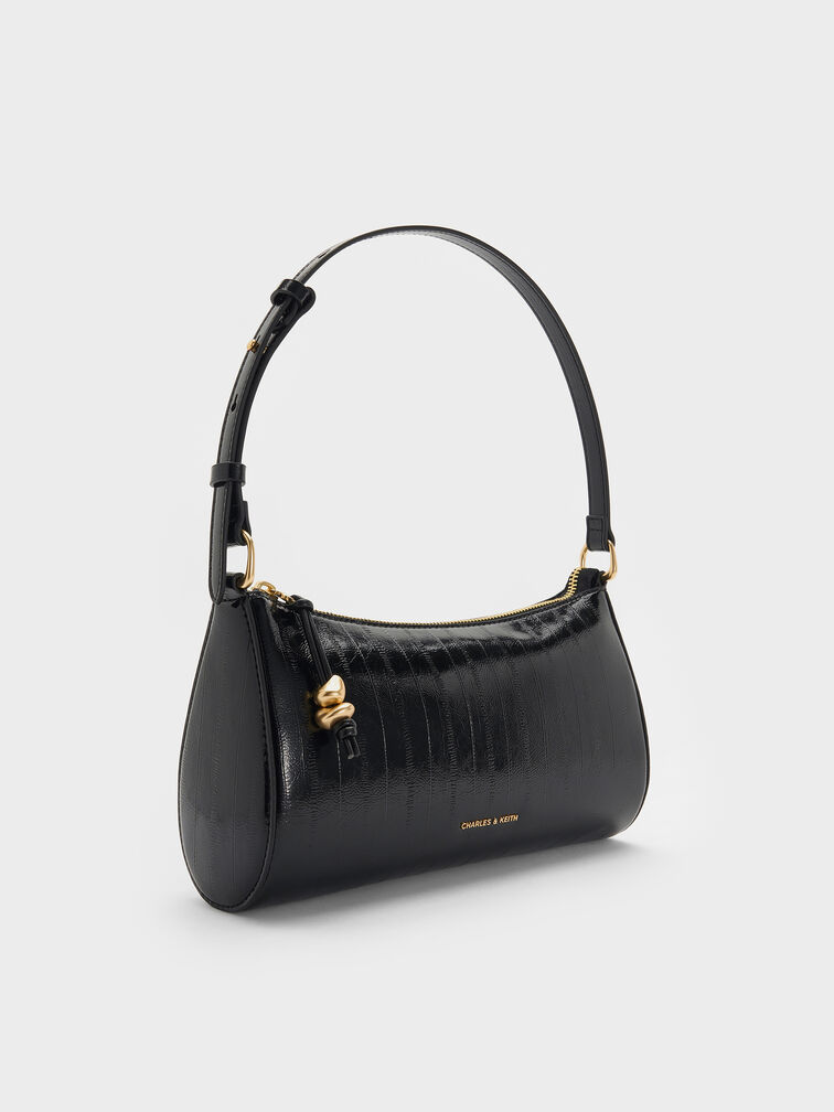 Augustine Eel-Effect Shoulder Bag, Black, hi-res