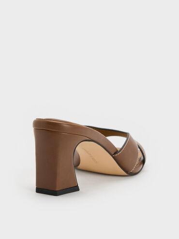 Cut-Out Square-Toe Heeled Mules, Cognac, hi-res