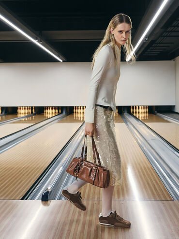 Britton Elongated Shoulder Bag, Chocolate, hi-res