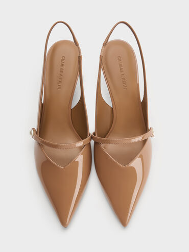 Helena Patent Pearl Slingback Kitten Heels, Caramel, hi-res