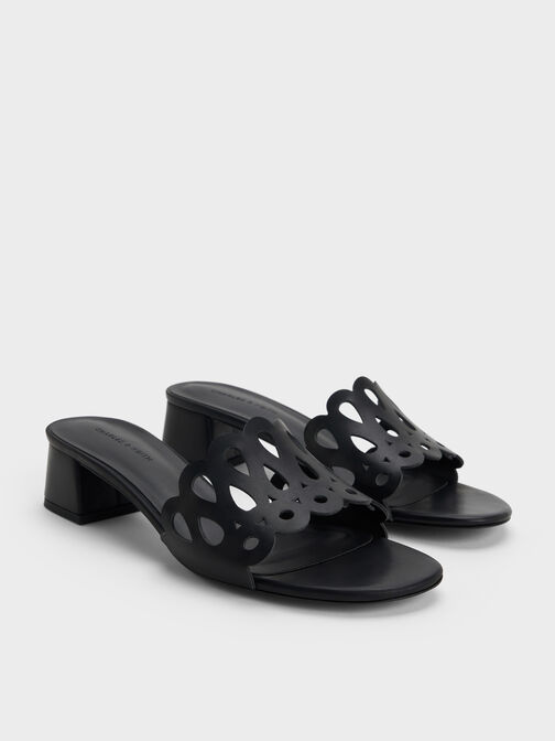 Cut-Out Block-Heel Mules, Black, hi-res