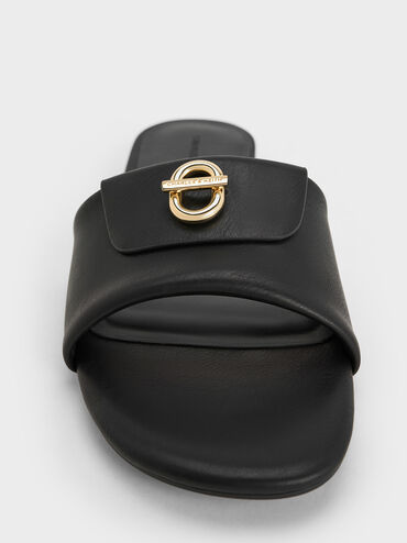 صندل مفتوح سهل الارتداء بلون معدني, أسود, hi-res