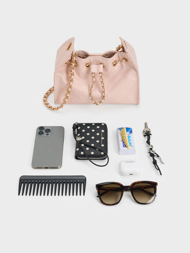 Duo Quilted Drawstring Bucket Bag, Soft Pink, hi-res