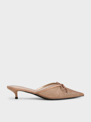 حذاء بكعب قصير وفيونكة, بني, hi-res