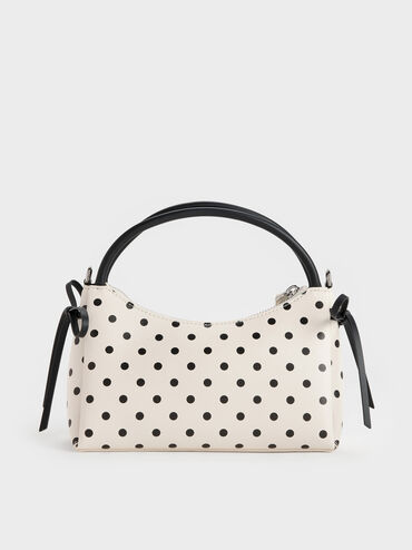 Hazel Polka-Dot Bow Top Handle Bag, Cream, hi-res