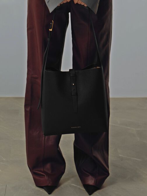 Beryl Belted Hobo Bag, Black, hi-res