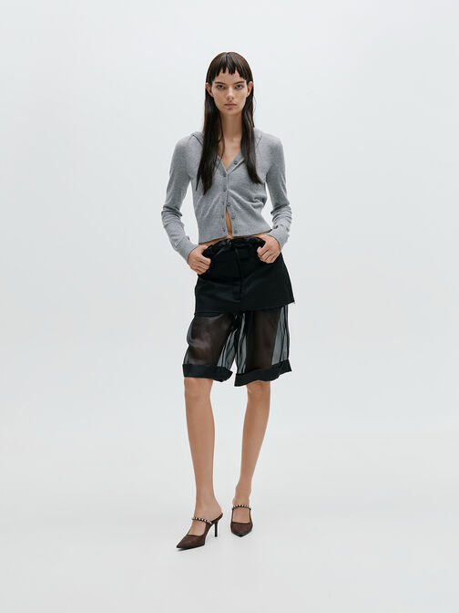 ميولز بكعب عالٍ من الدانتيل والساتان ومرصع بالكريستال, بني محبّب غامق, hi-res