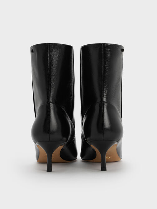 Aretha Leather Bow Kitten-Heel Calf Boots, Black, hi-res