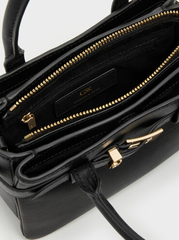 Jody Leather Belted Tote Bag, Black, hi-res