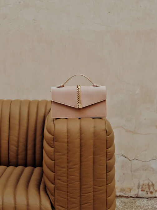 Taisia Chain Envelope Bag, Champagne, hi-res