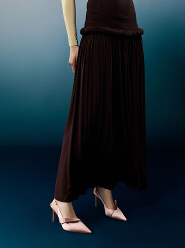 Satin Pleated-Strap Slingback Pumps, Pink, hi-res