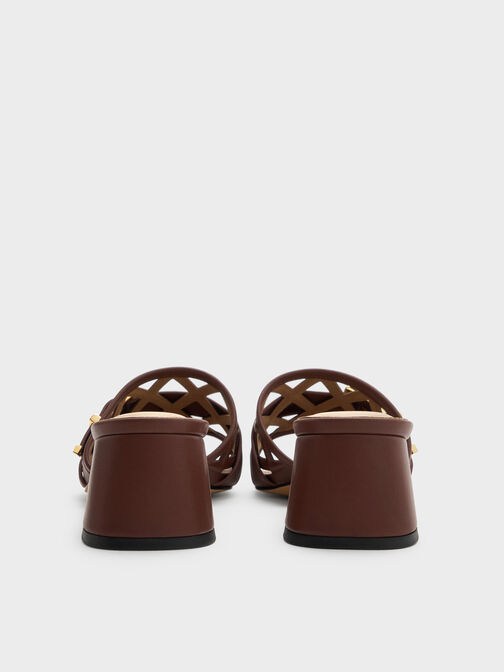 Whitney Leather Cut-Out Heeled Mules, Brown, hi-res