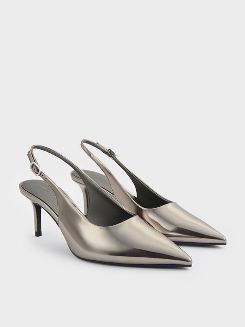 Kaia Metallic Slingback Pumps, Pewter, hi-res
