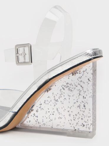 See-Through Speckled-Heel Wedges, White, hi-res