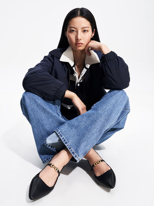 Trifina Pointed Slingback Flats, Black, hi-res