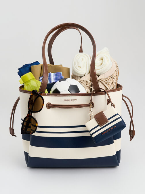 Hanya Canvas Striped Drawstring Tote Bag, Multi, hi-res