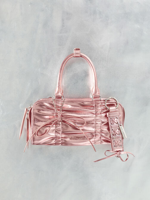 Grommet Lace-Up Bag Charm, Aura Pink, hi-res