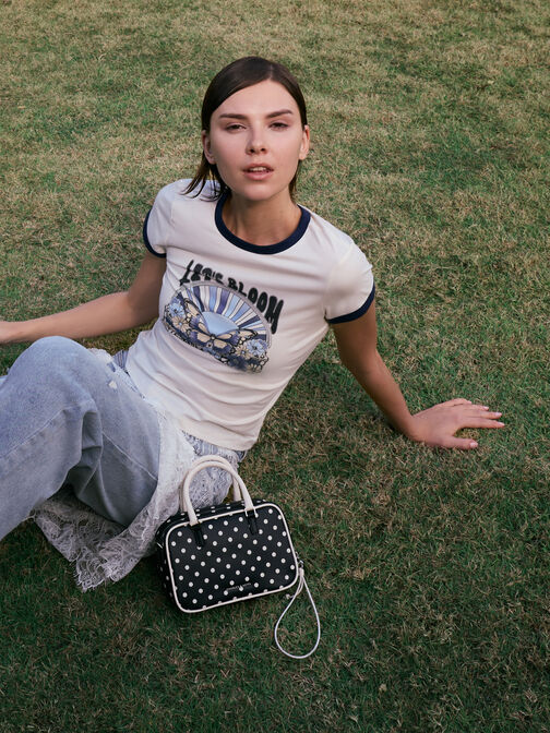 Sianna Polka-Dot Bowling Bag, Noir, hi-res