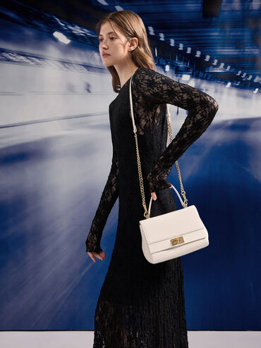 حقيبة ليني بمقبض علوي وحزام سلسلة, كريمي, hi-res