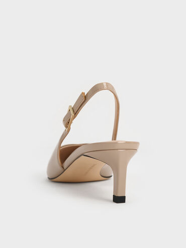 Luciana Patent Slingback Kitten Heels, Taupe, hi-res