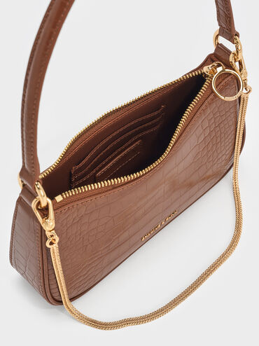 Elspeth Croc-Effect Shoulder Bag, Chocolate Croco, hi-res