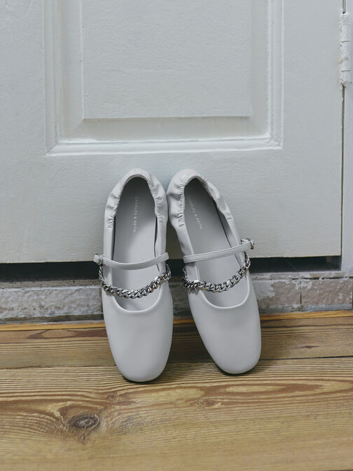 Georgie Chain Mary Jane Flats, Light Grey, hi-res
