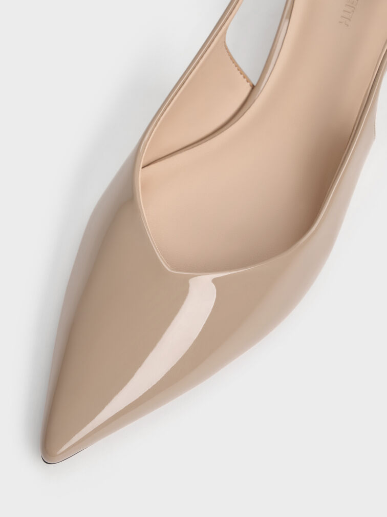 Luciana Patent Slingback Kitten Heels, Taupe, hi-res