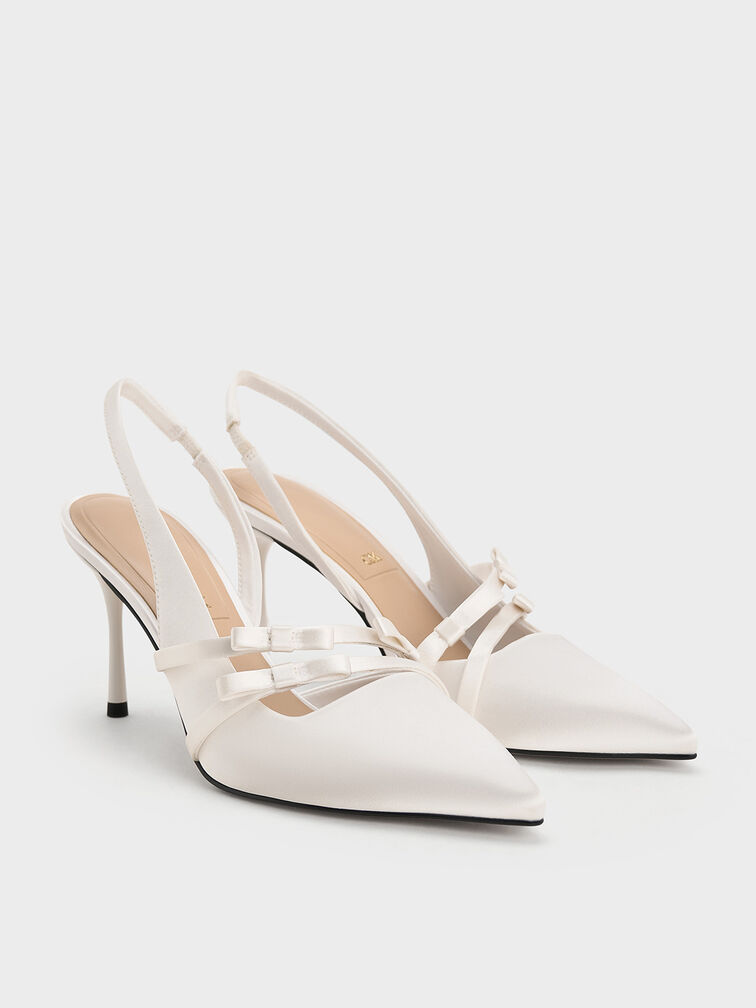 حذاء جيسي من البوليستر المُعاد تدويره بتصميم سلينجباك مفتوح الظهر مزين بفيونكة, أبيض, hi-res