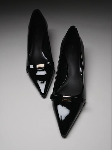 Dorian Patent Bow Pointed Stiletto Pumps, Black Patent, hi-res