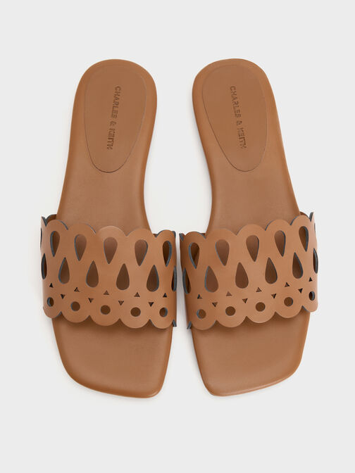 Cut-Out Slide Sandals, Cognac, hi-res