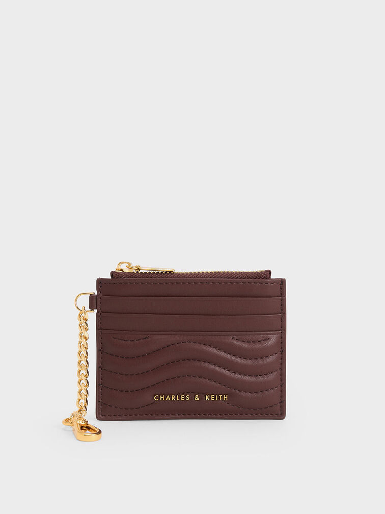 Aubrielle Wavy-Stitch Card Holder, Dark Chocolate, hi-res