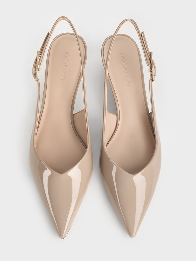 Luciana Patent Slingback Kitten Heels, Taupe, hi-res