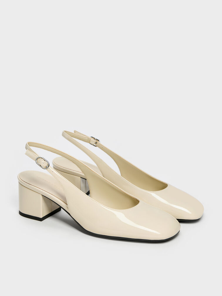 Danni Patent Slingback Pumps, Chalk, hi-res