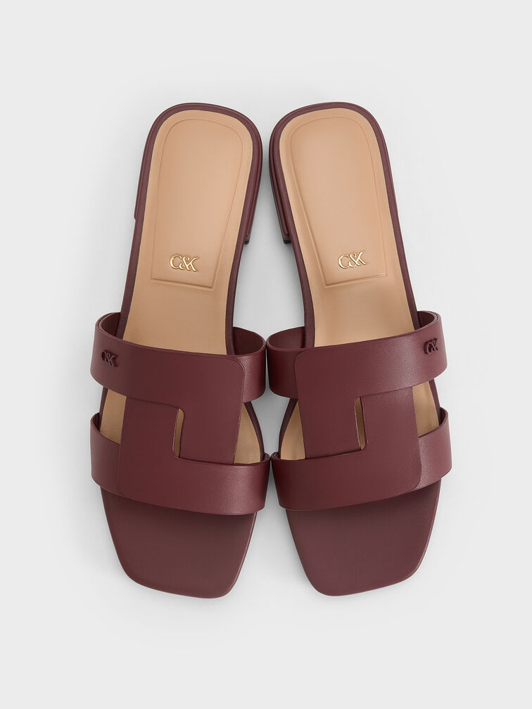 Petina Leather Slide Sandals, Burgundy, hi-res