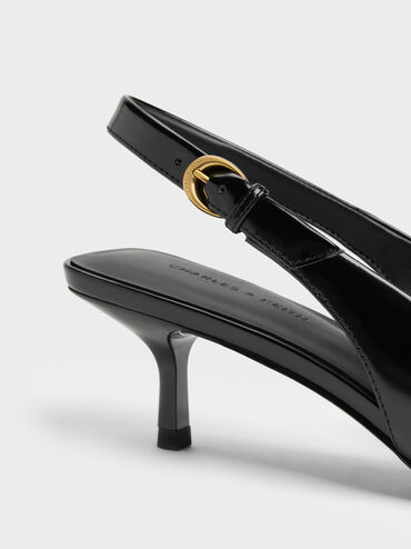 Pointed Slingback Kitten Heels, Black Boxed, hi-res
