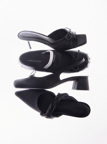 Sadira Satin Heeled Mules, Black Textured, hi-res