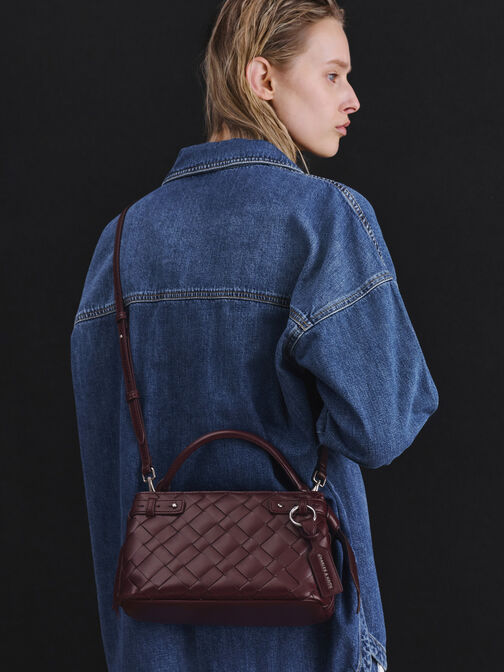 شنطة يد إيفيت منسوجة, أحمر توتي فاخر, hi-res