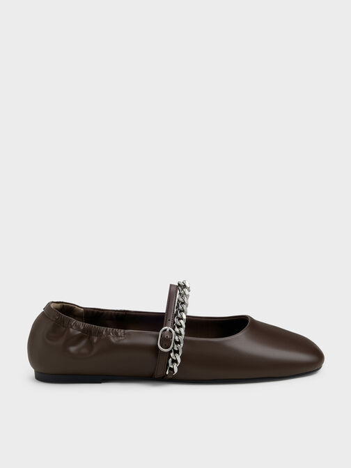 Georgie Chain Mary Jane Flats, Dark Brown, hi-res